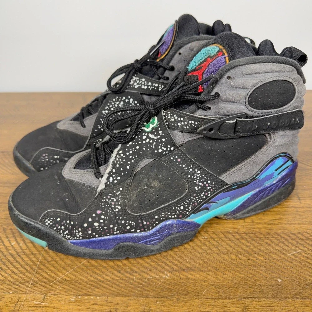 Air Jordan 8 Retro Sneakers Mens 9 Black Aqua Retro High Top Basketball Shoes